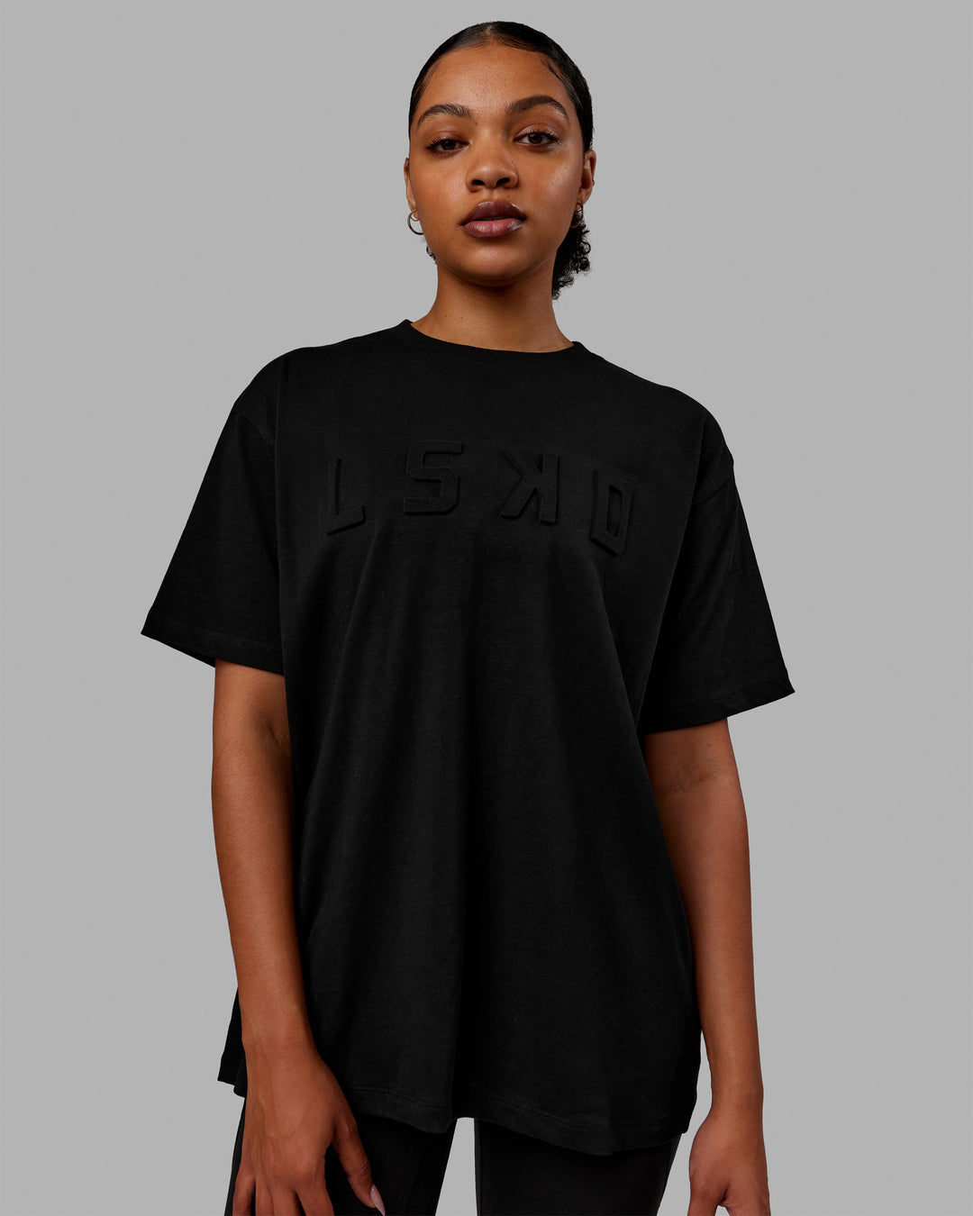 Woman wearing Stamped Heavyweight Oversized Tee - Black