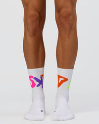 Motion Performance Crew Socks - White-Rainbow