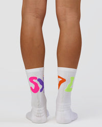 Motion Performance Crew Socks - White-Rainbow