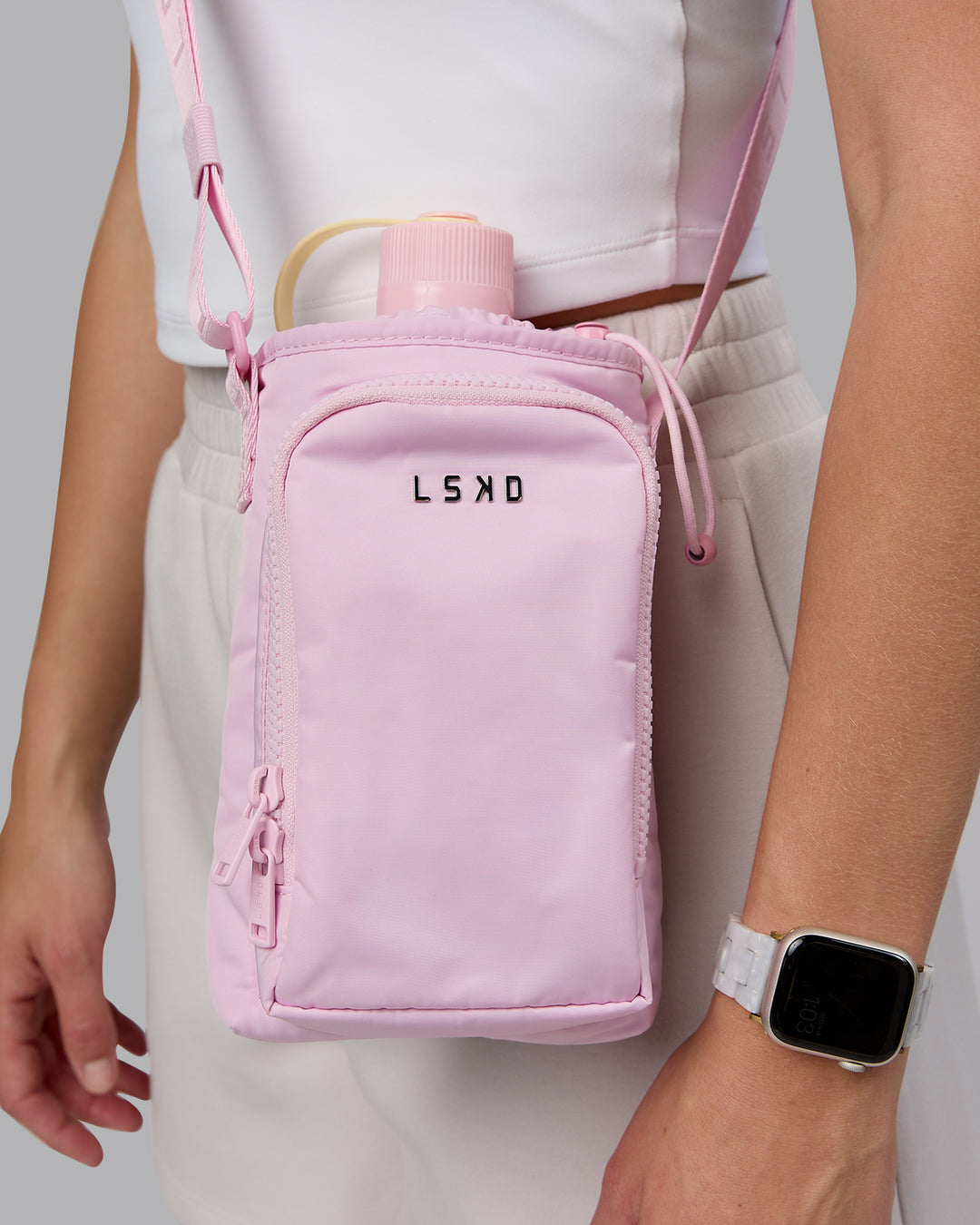 On The Go Water Bottle Sling - Pale Pink