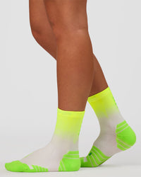 Run Performance Quarter Socks - White-Lime Glo Ombre