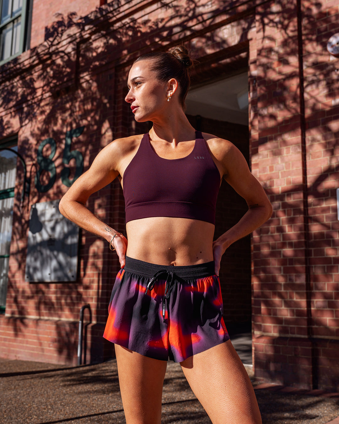Woman wearing Accelerate 3&quot; Running Short - Inferno Print | Model:Leah | Size:S