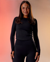 Woman wearing Embrace Thermal Long Sleeve Tee - Black | Model:Kirstyn | Size:S