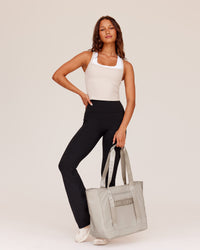 Woman wearing Flame Ribbed Tank - Shale Beige | Model:Dakota | Size:S