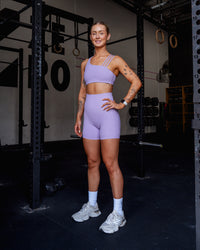 Woman wearing Galvanise Sports Bra 2.0 - Violet Ray | Size:S