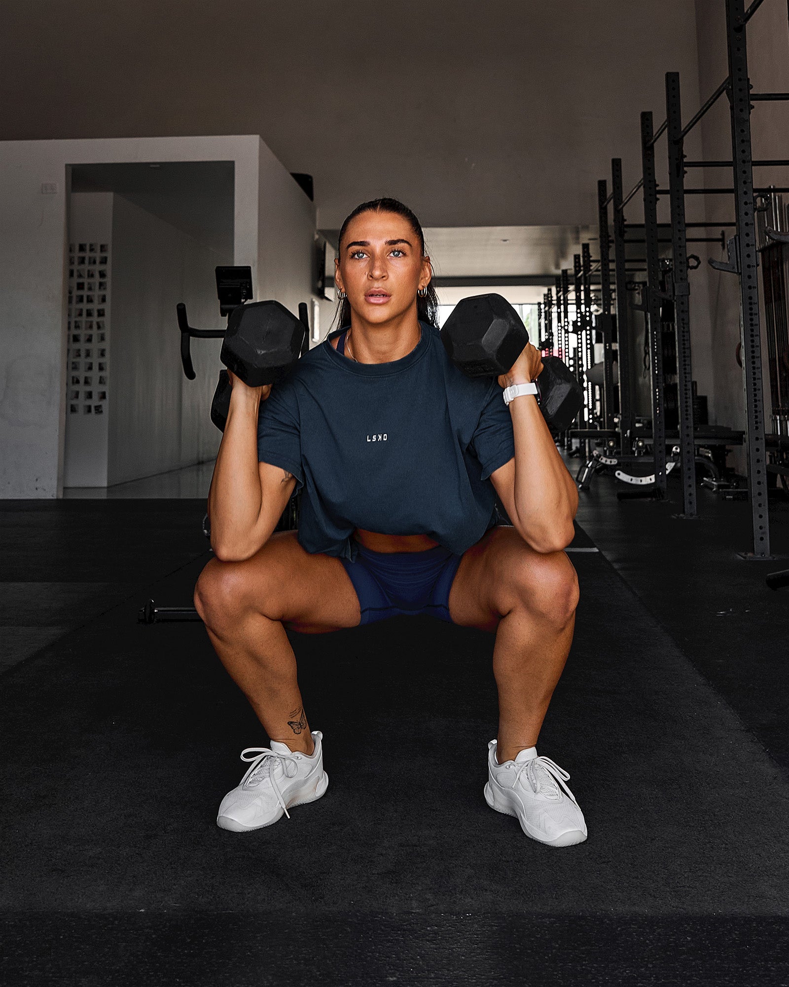 Woman wearing Go-To FLXCotton Oversized Tee - Future Navy Washed | Model:Chyna | Size:S
