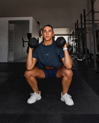 Woman wearing Go-To FLXCotton Oversized Tee - Future Navy Washed | Model:Chyna | Size:S