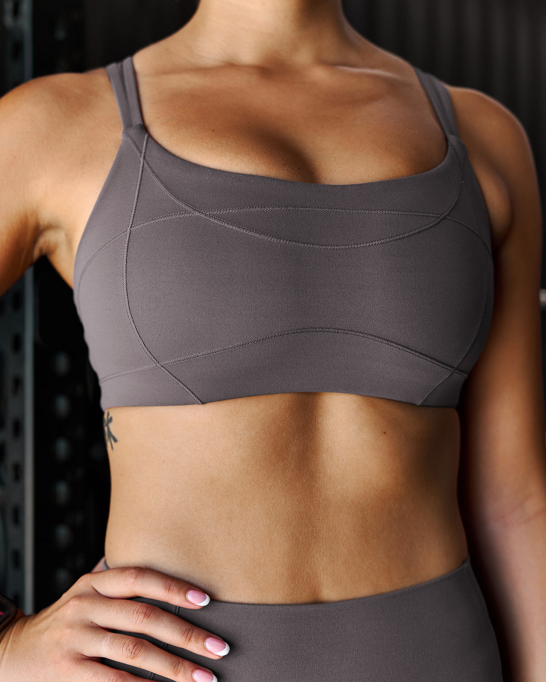 Woman wearing Inertia Sports Bra - Duskstone | Model:Stella | Size:S