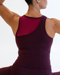 Woman wearing Motion Mesh Shelf Bra Tank - Cherry Lacquer/Plum Berry | Model:Sarah | Size:S