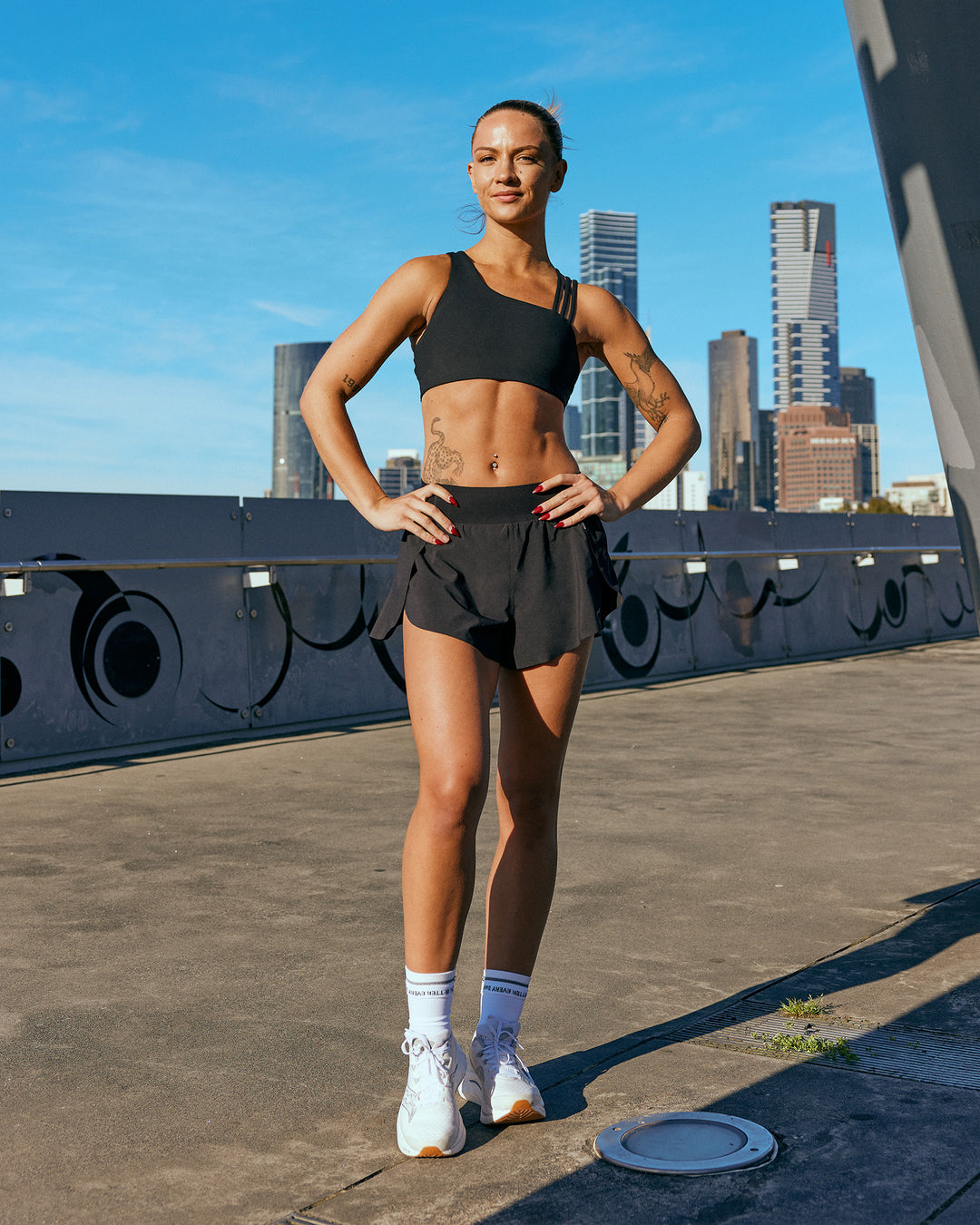 Woman wearing Pacer 3" Run Short - Black | Model:Nina | Size:S