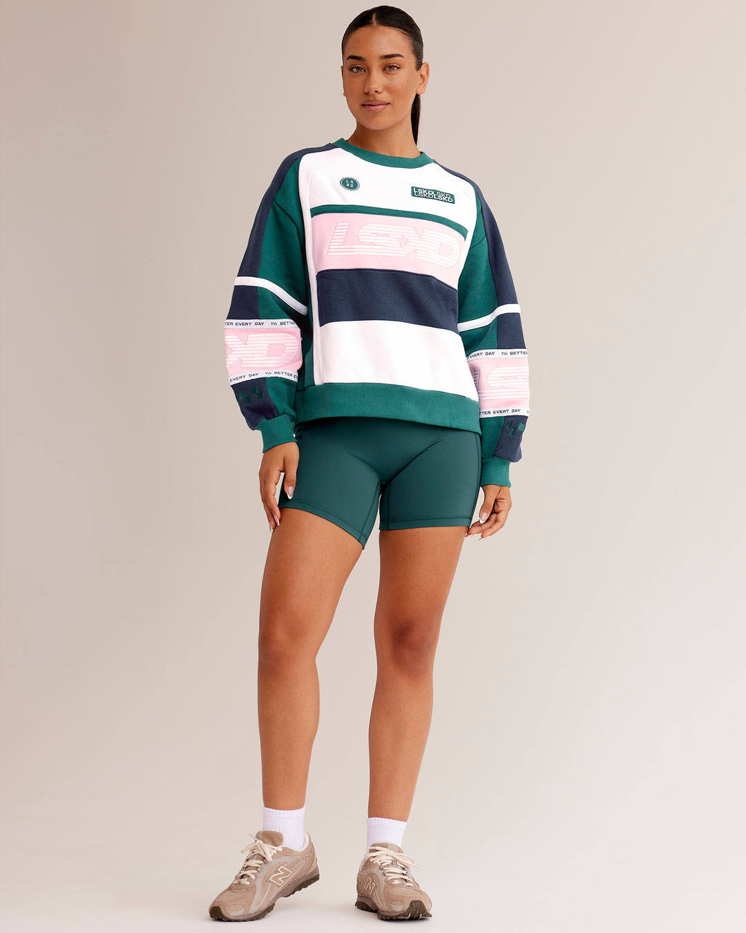 Woman wearing Power Sweater - Future Navy-Teal | Model:Ysabella | Size:S