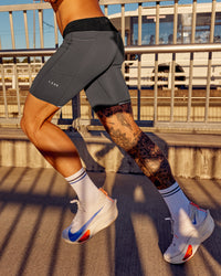 Man wearing Race Day Short Tight 8" - Dark Storm | Model:Tommy | Size:M