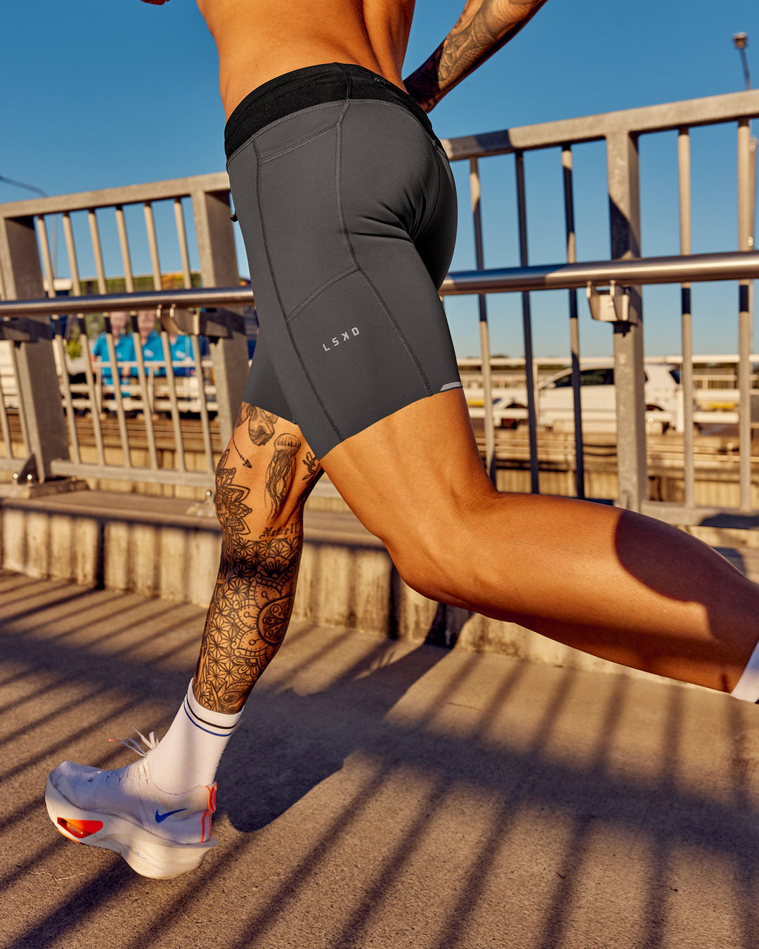 Man wearing Race Day Short Tight 8&quot; - Dark Storm | Model:Tommy | Size:S