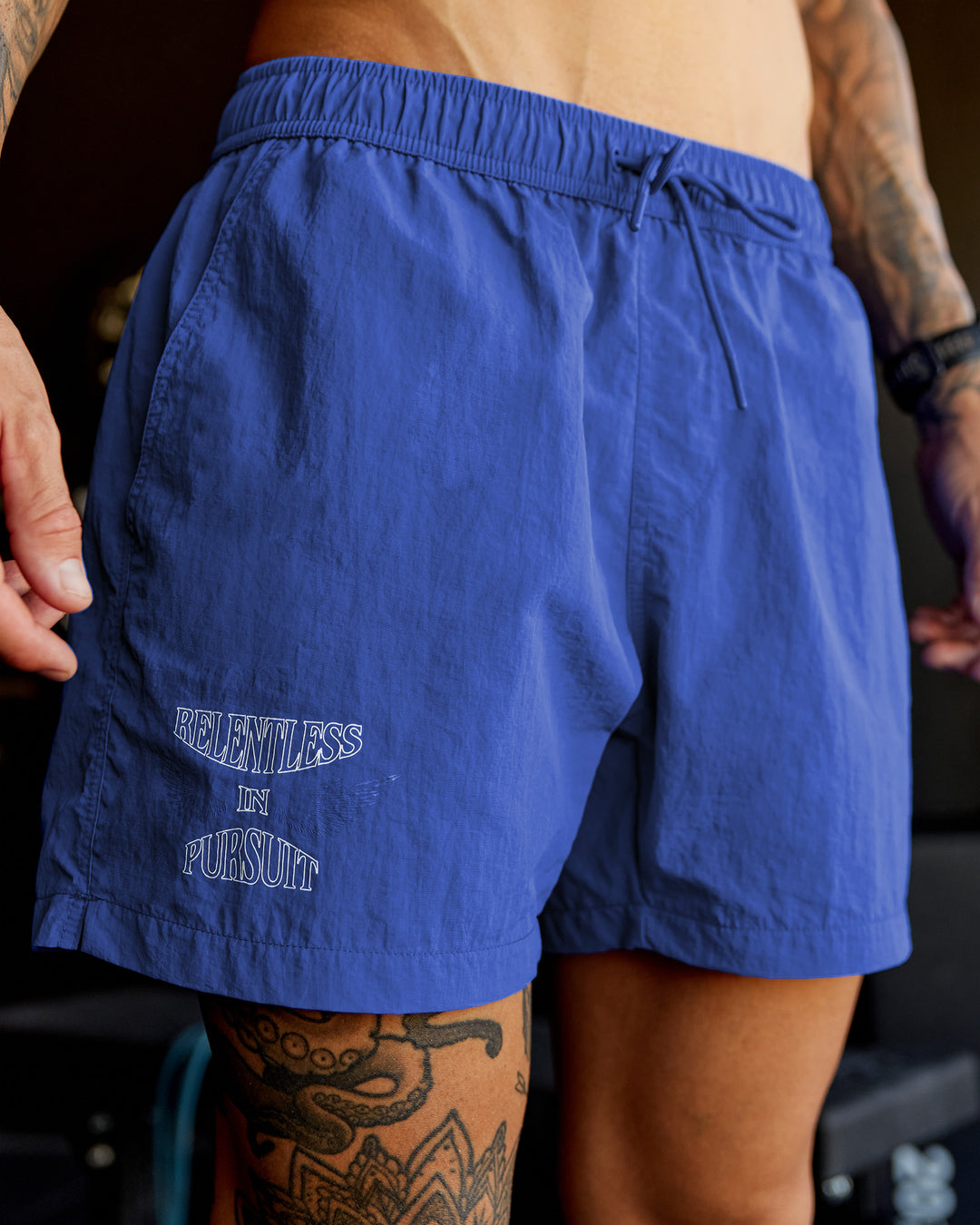 Man wearing Relentless Classic 5&quot; Short - Power Cobalt | Model:Tommy | Size:S