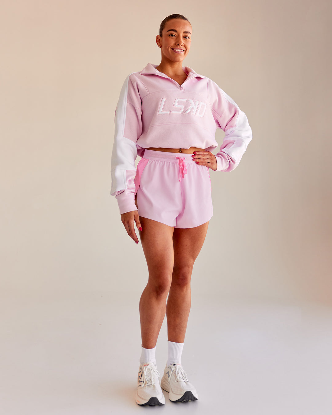 Woman wearing Slam Quarter Zip Sweater - Marshmallow-White | Size:S