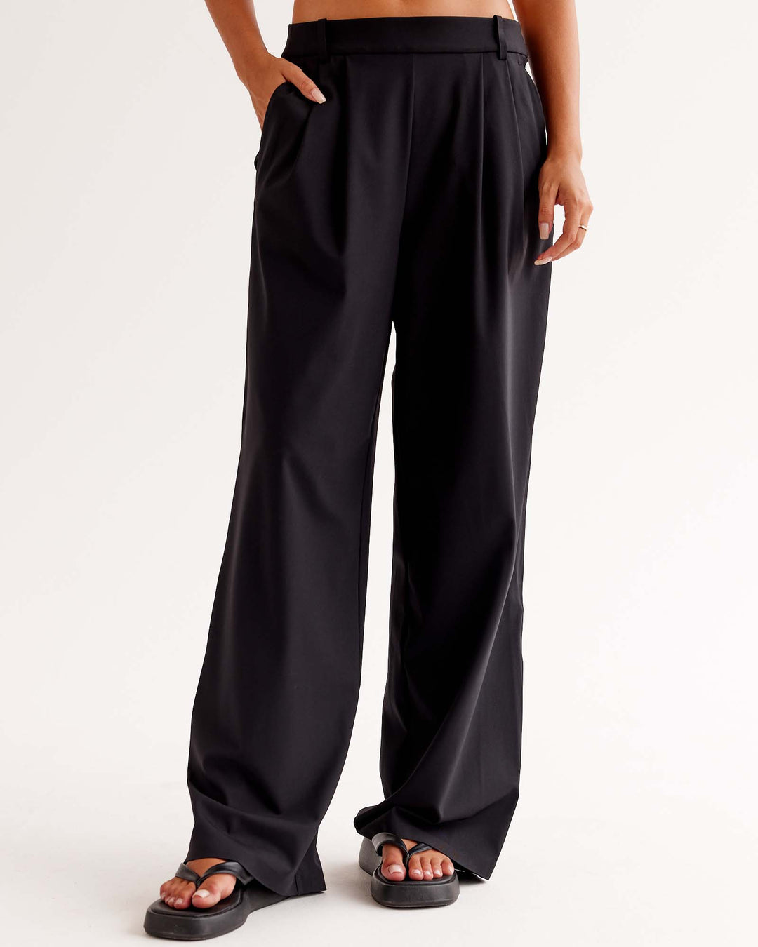 Woman wearing StretchShift Wide Leg Pant - Black | Model:Ruby | Size:S