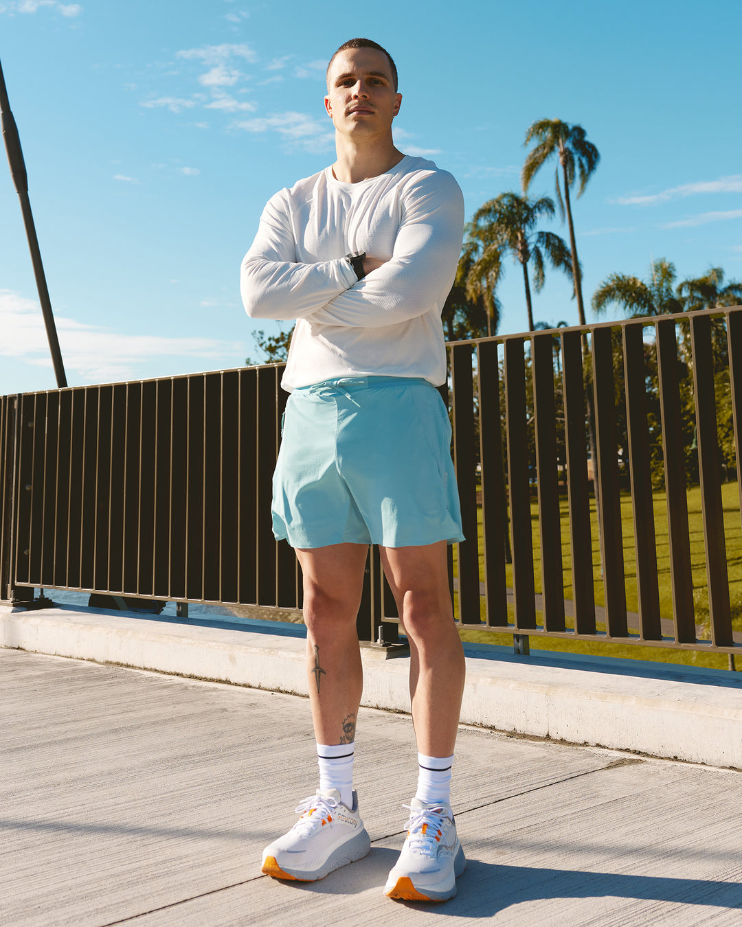 Man wearing UltraAir 5&quot; Lined Performance Short - Retro Blue | Model:Dave | Size:S