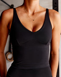 Woman wearing Vitality Active Tank - Black | Model:Asia | Size:S