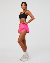 Woman wearing Accelerate 3" High-Rise Running Short - Sugar Plum | Model:Bianca | Size:S
