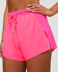 Woman wearing Accelerate 3" High-Rise Running Short - Sugar Plum | Set:true | Angle:closeup | Model:Bianca | Size:S