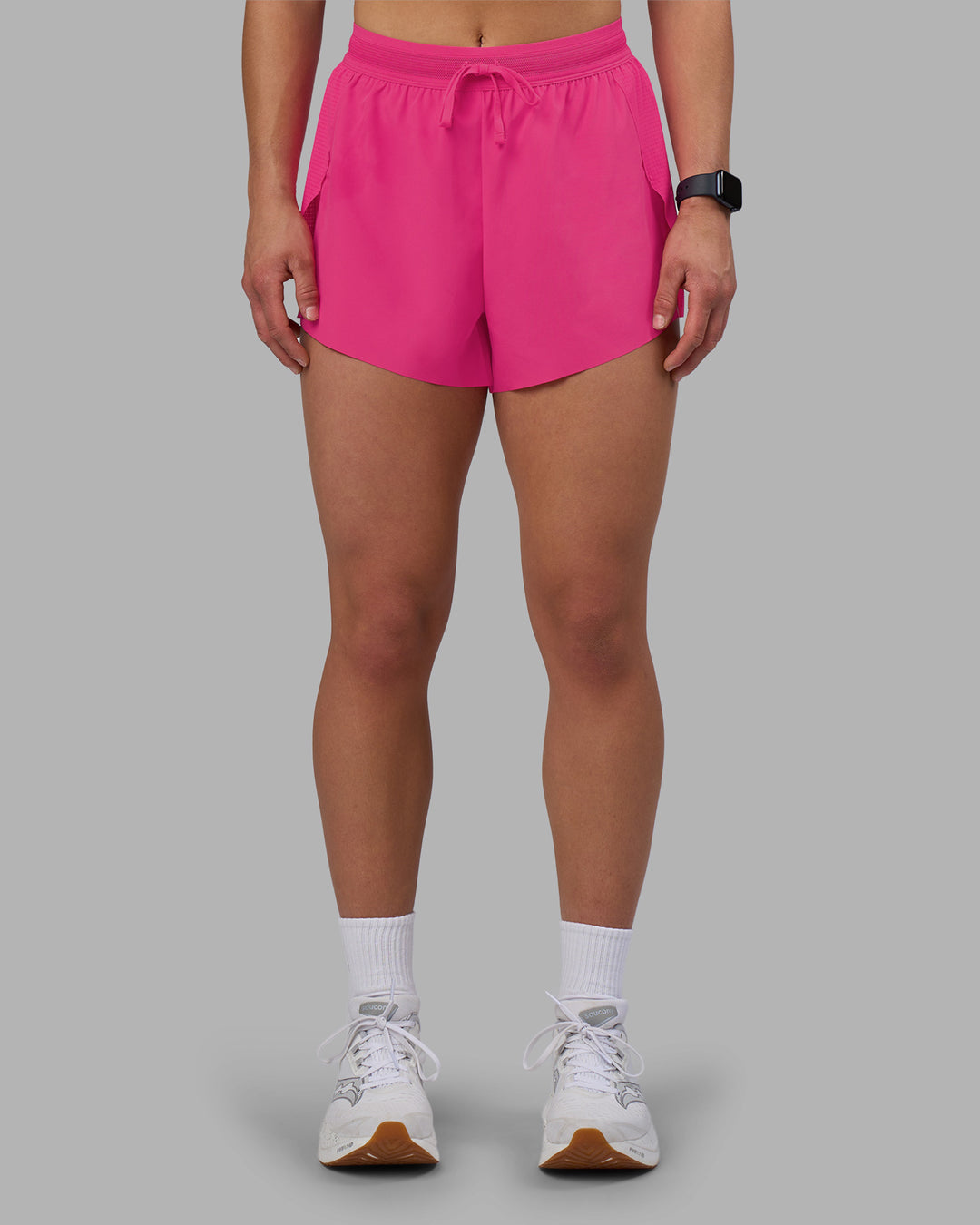 Woman wearing Accelerate 3&quot; High-Rise Running Short - Ultra Pink | Model:Keisha | Size:S