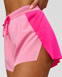 Woman wearing Accelerate 3" High-Rise Running Short - Ultra Pink-Candy Pink | Model:Bianca | Size:S