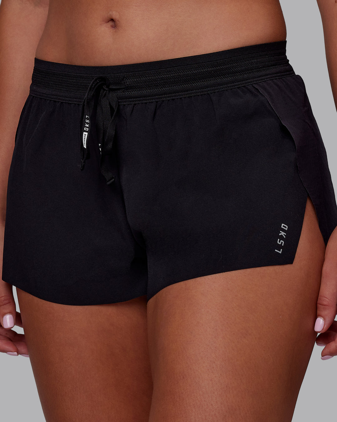 Woman wearing Accelerate 3&quot; Running Short - Black | Model:Charlize | Size:S