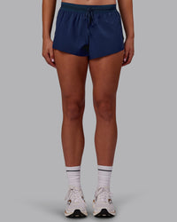 Woman wearing Accelerate 3" Running Short - Future Navy | Model:Charlize | Size:S