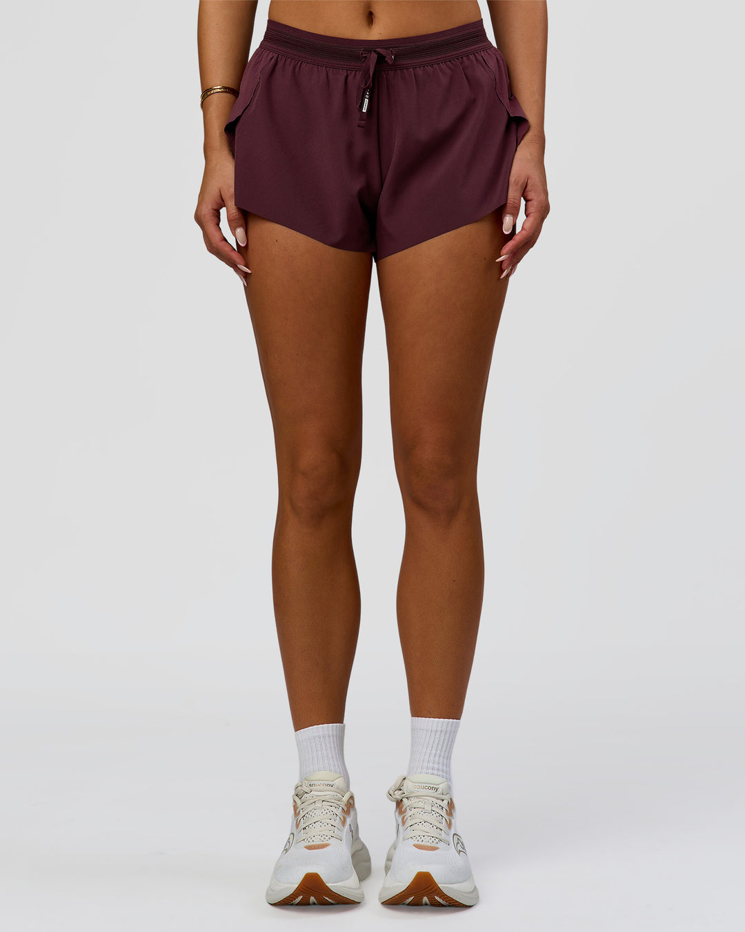 Woman wearing Accelerate 3" Mid-Rise Running Short - Cherry Lacquer-| Model:Bianca| Size:S |