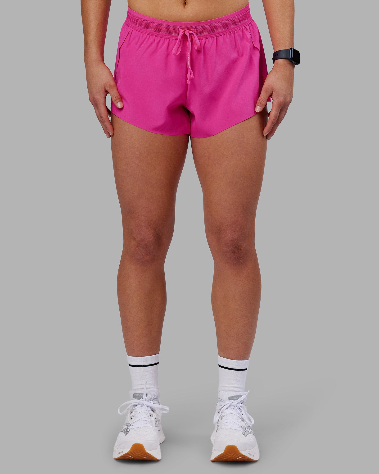 Woman wearing Accelerate 3" Running Short - Ultra Pink | Model:Keisha | Size:S