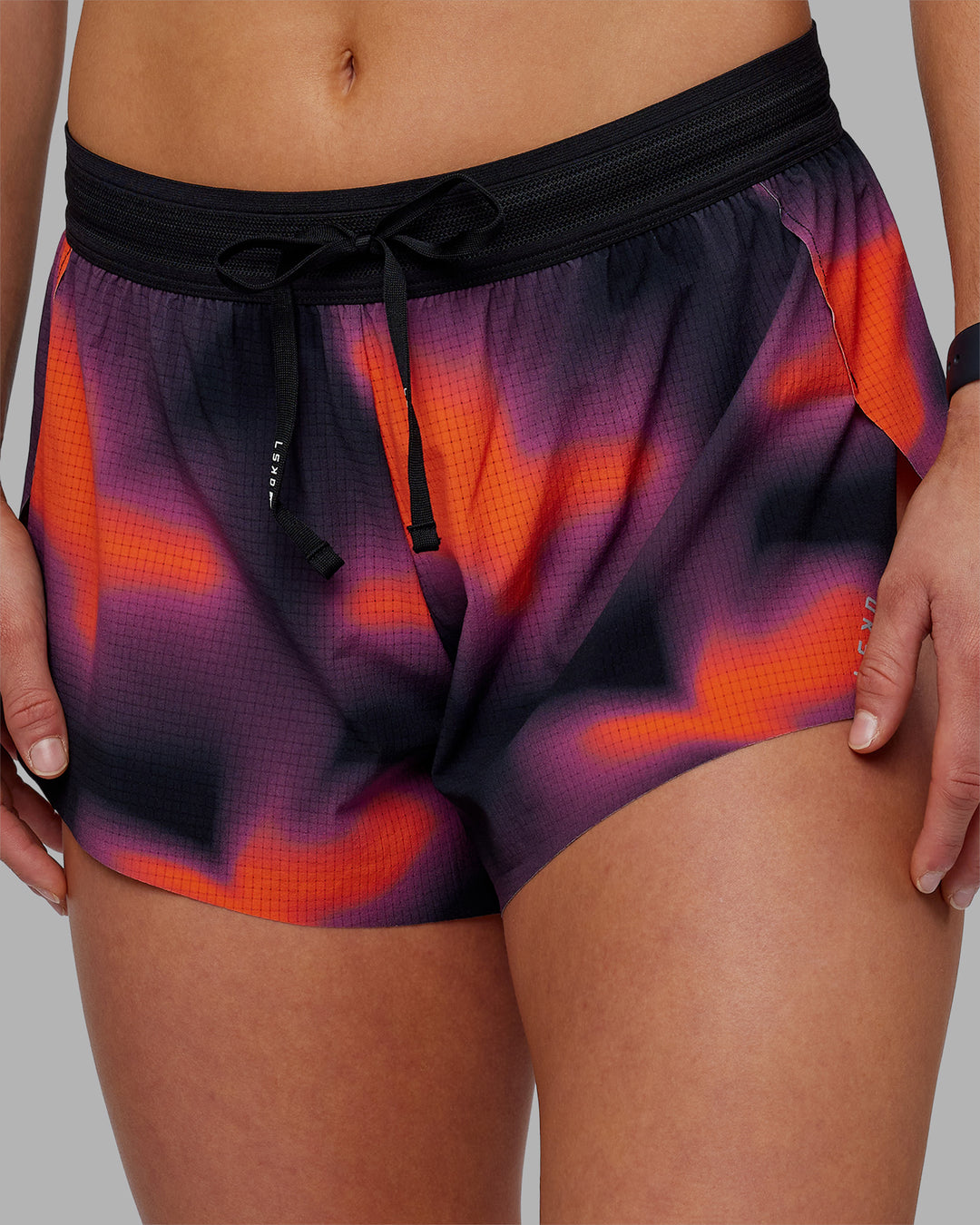 Woman wearing Accelerate 3&quot; Running Short - Inferno Print | Model:Keisha| Size:S