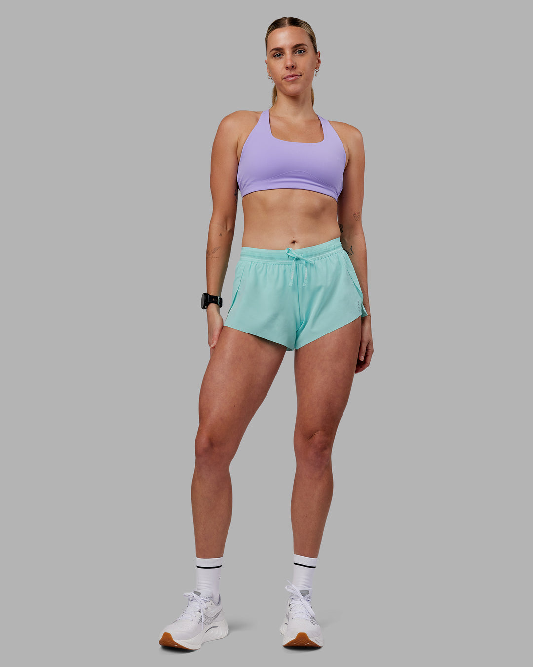 Woman wearing Accelerate 3&quot; Running Short - Island Paradise | Model:Shae | Size:S