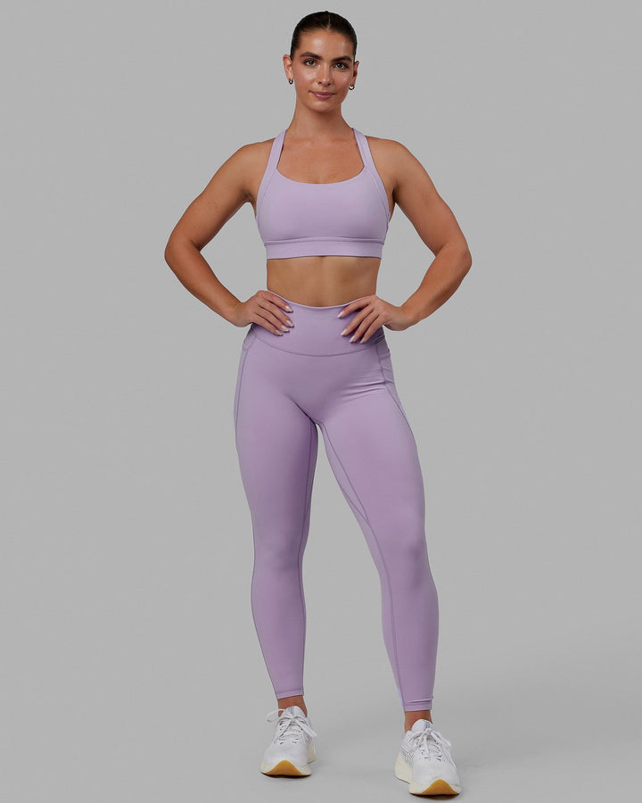 Woman wearing Advance Sports Bra - Pale Lilac