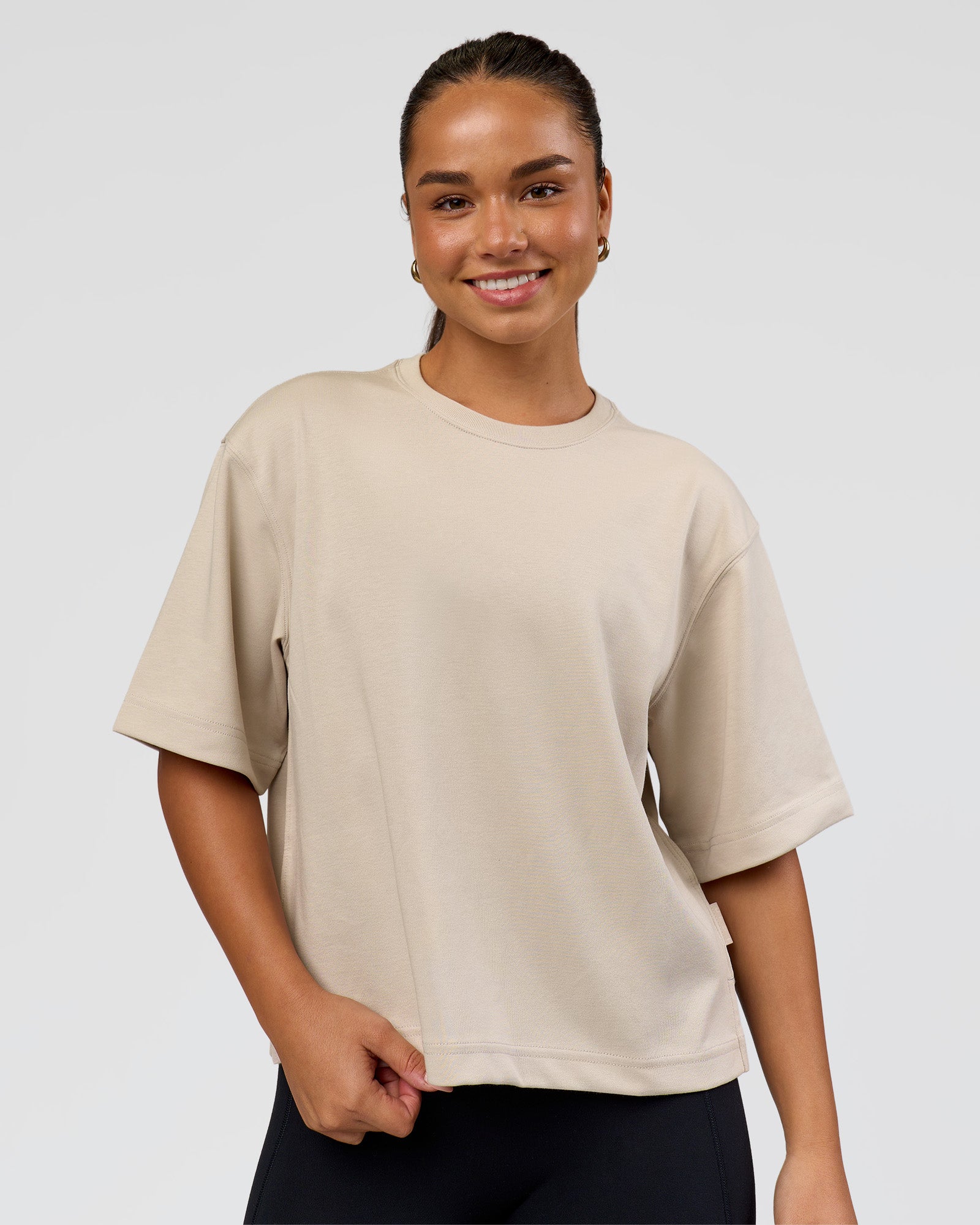 AfterDark ZeroCrease Cropped Tee - Shale Beige | LSKD