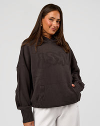 Woman wearing All Day Active Knitted Hoodie - Dark Storm | Model:Bianca | Size:S