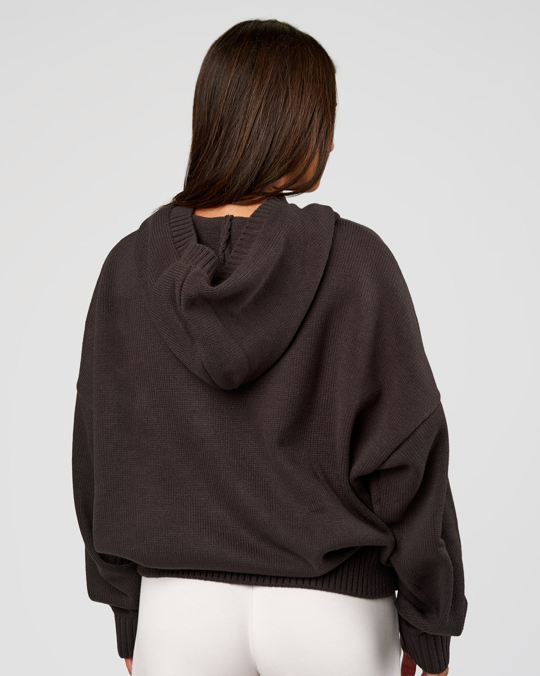 Woman wearing All Day Active Knitted Hoodie - Dark Storm | Model:Bianca | Size:S