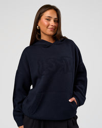 Woman wearing All Day Active Knitted Hoodie - Future Navy | Model:Bianca | Size:S