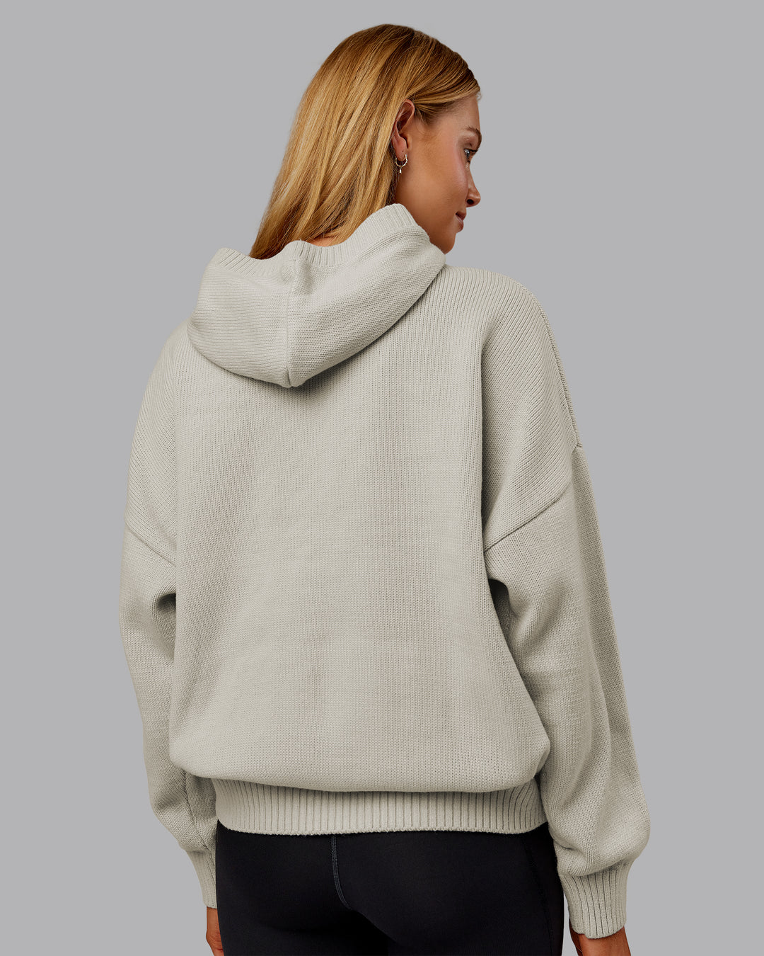 Woman wearing All Day Active Knitted Hoodie - Shale Beige | Model:Ella | Size:S