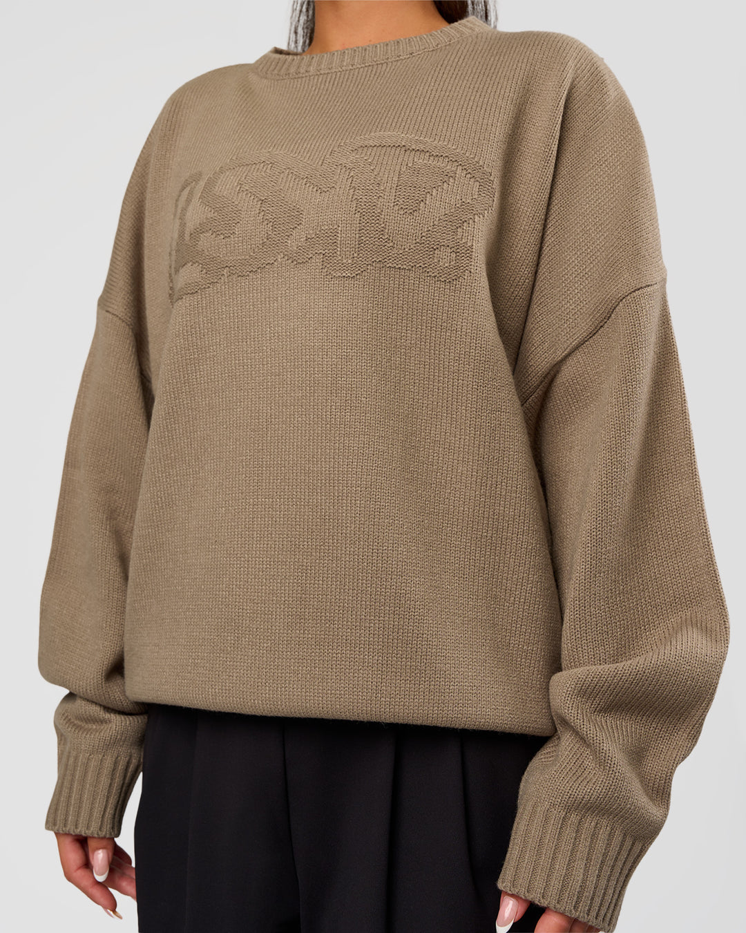 Woman wearing All Day Active Knitted Sweater - Taupe Ash | Model:Bianca | Size:S - view 2