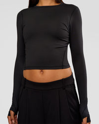 Woman wearing All Day Long Sleeve Tee - Black | Model:Ruby | Size:S