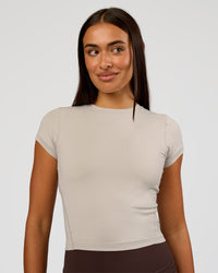 Woman wearing All Day Short Sleeve Tee - Shale Beige | Model:Ruby | Size:S | Thumbnail Index: 0