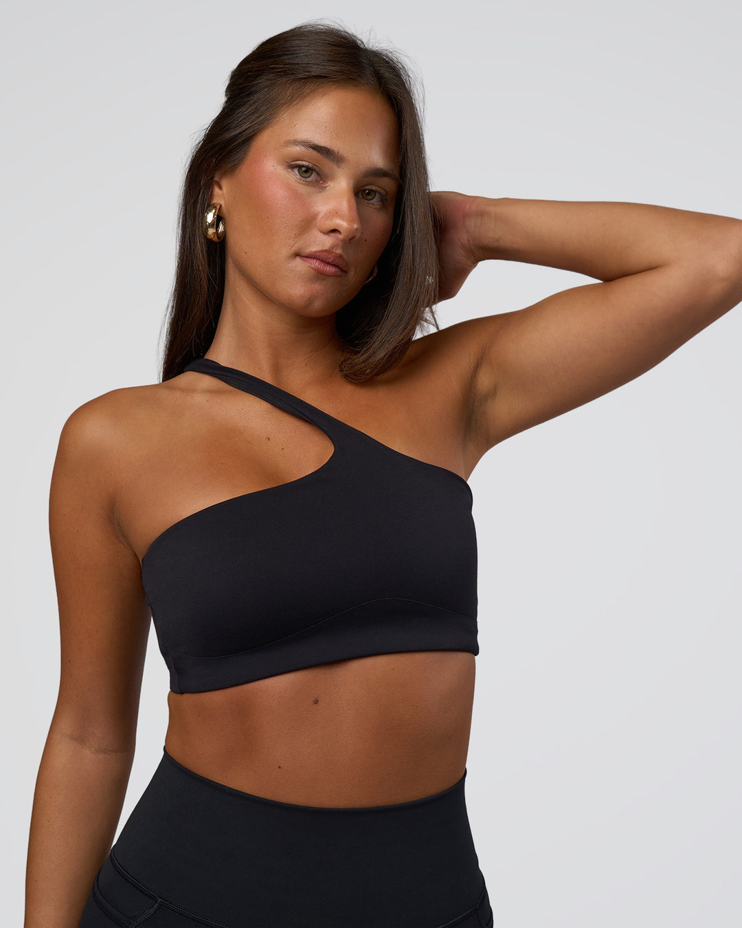 Woman wearing Angle Sports Bra - Black | Model:Bianca | Size:S