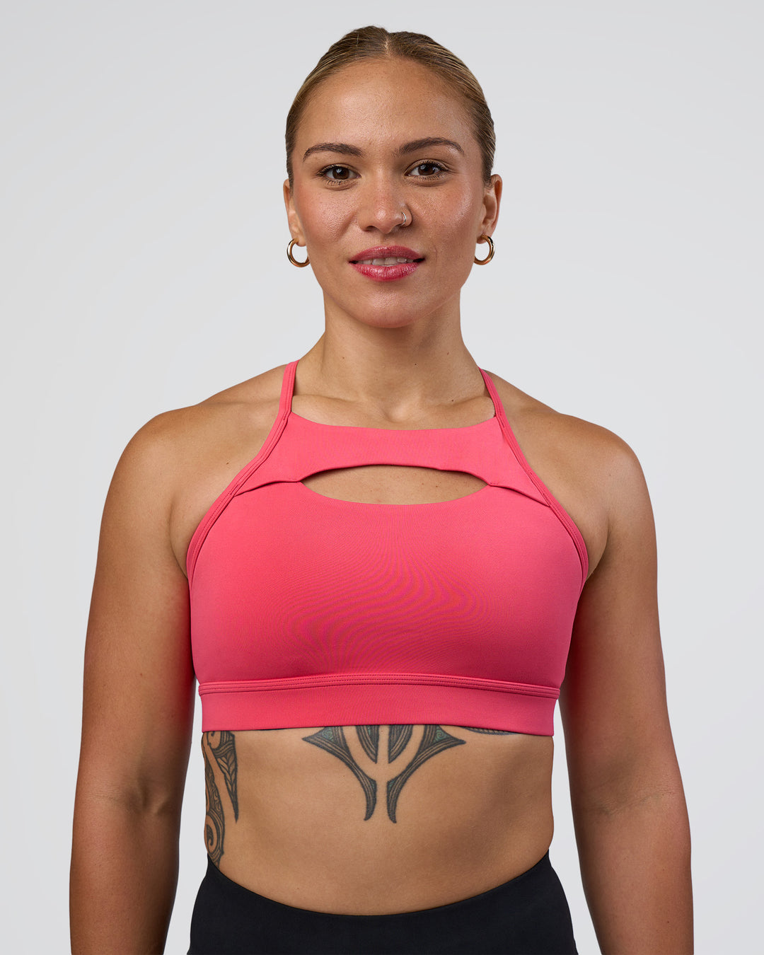 Woman wearing Be Bold Sports Bra - Bright Raspberry | Model:Tenaya | Size:S - view 1