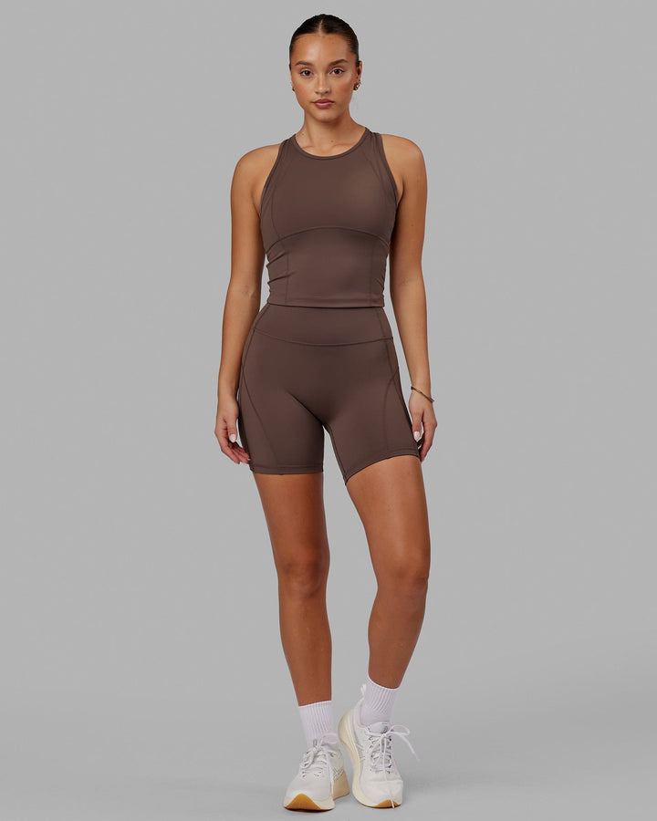 Woman wearing Bend Mid Short Tight - Peppercorn