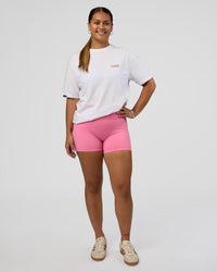 Woman wearing Break Through FLXCotton Oversized Tee - White-Pale Lilac | Model:Renee | Size:S