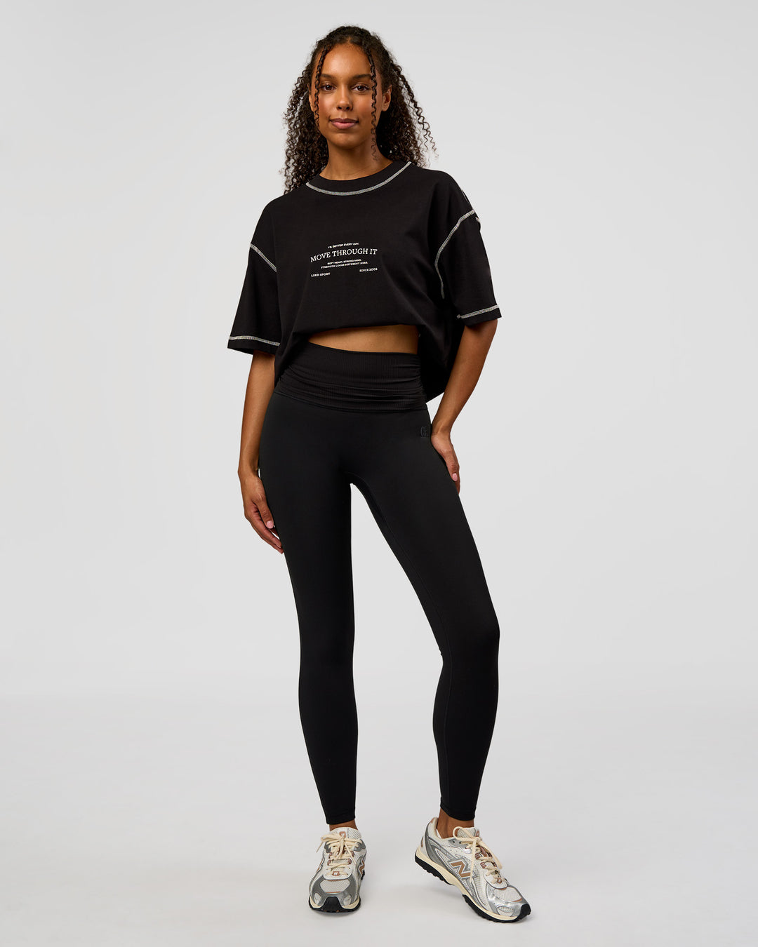 Model wearing CF Fold Over High-Rise Full Length Legging - Black | Model:Jordan | Size:S - view 7