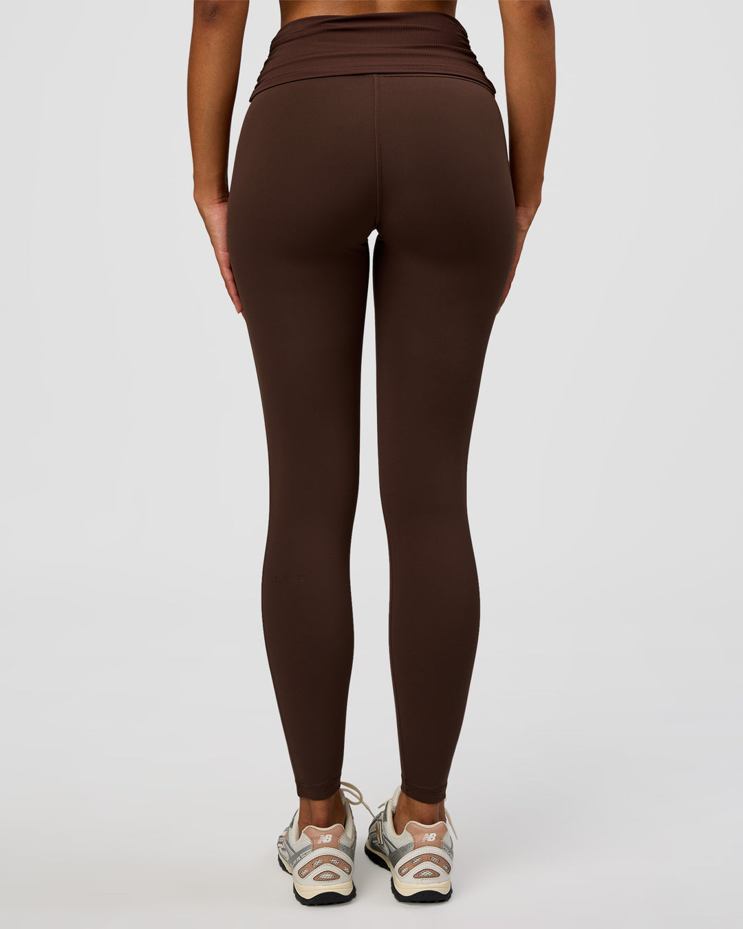 Woman wearing CF Fold Over High-Rise Full Length Legging - Hot Chocolate | Model:Jordan | Size:S