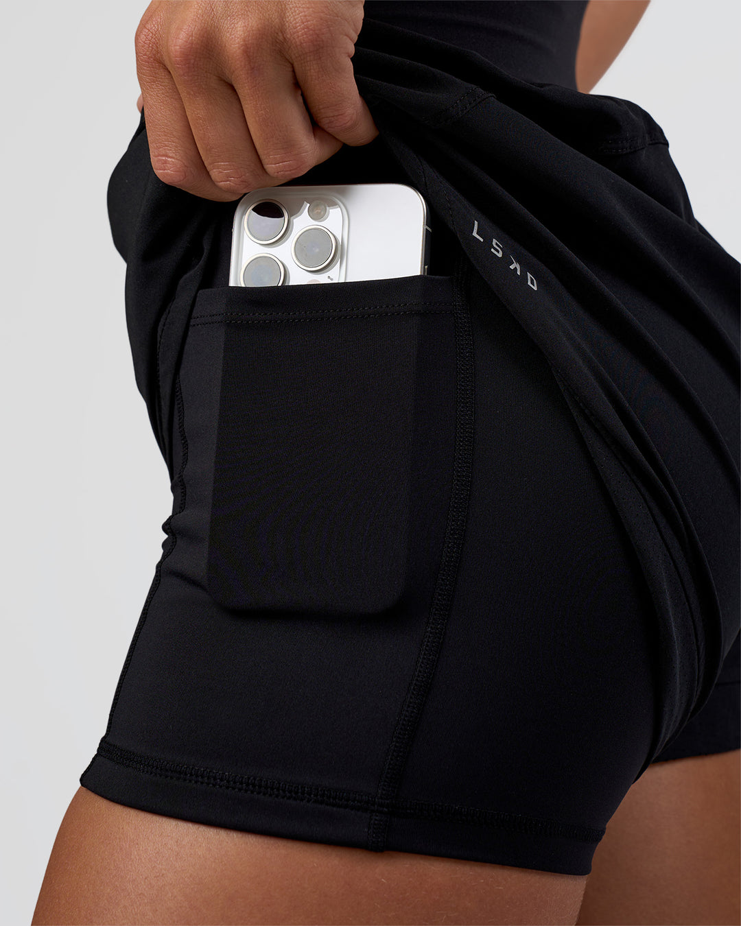 Woman wearing Challenger 3" Lined Performance Short - Black | Model:Amity | Size:S