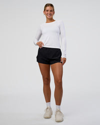 Woman wearing Challenger 3" Lined Performance Short - Black | Model:Amity | Size:S