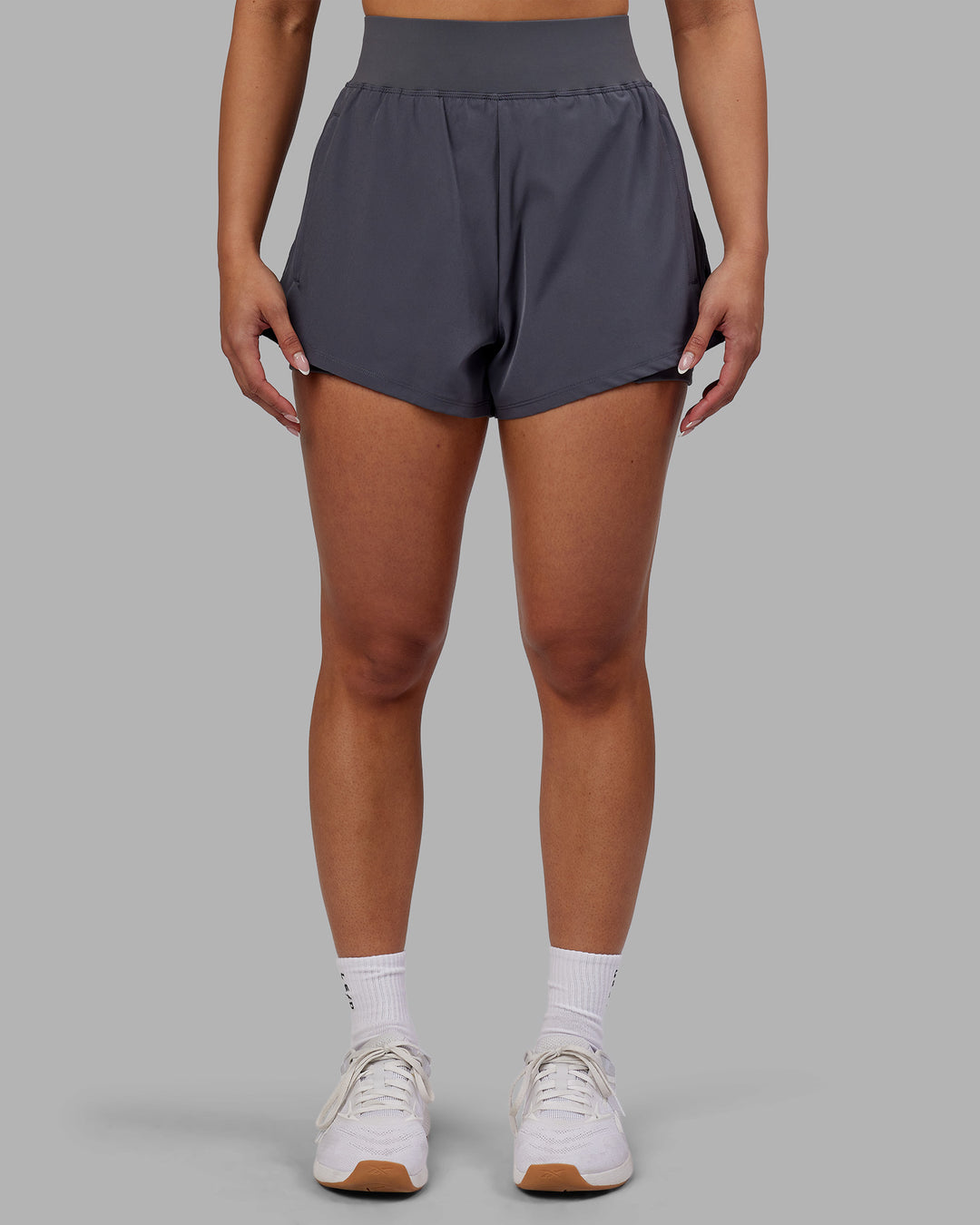 Woman wearing Challenger 3&quot; Lined Performance Short - Dark Storm | Model:Ayla | Size:S